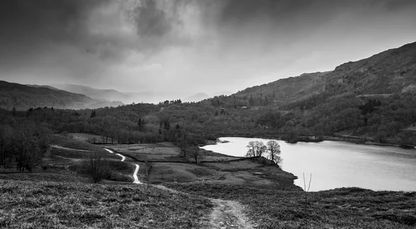 Чорно Білий Landscaoe Grasmere Провінції Cumbria — стокове фото