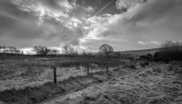 Black White English Countryside Landscape Scene — Stock Photo, Image