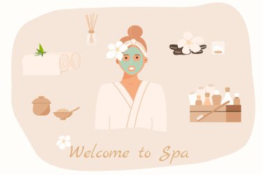 Spa merkezi servisi. Güzellik salonu ziyaretçi çizgi film karakteri. İyi.