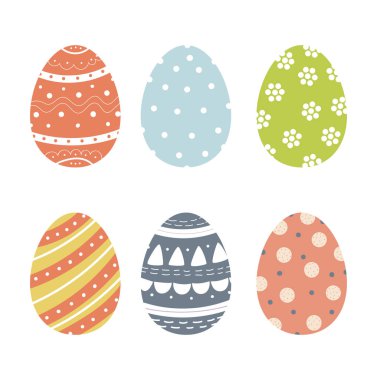 Beyaz arka planda izole edilmiş şirin paskalya yumurtaları.. 