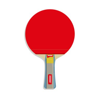 Ping-pong için kırmızı ve mavi renkli koni saplı güzel gerçekçi raket beyaz arka planda izole edilmiş. Masa tenisi için ekipman. Vektör düz illüstrasyon