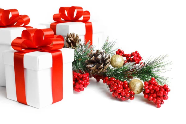 Gift with christmas tree and candy — Stock Photo, Image
