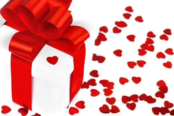 Gifts boxes with textile hearts — Stock Photo, Image