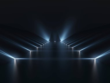 Işık ve yansıma arka plan ile fütüristik karanlık podyum