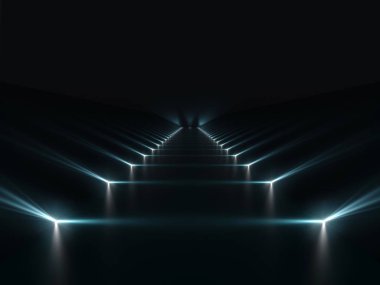 Işık ve yansıma arka plan ile fütüristik karanlık podyum