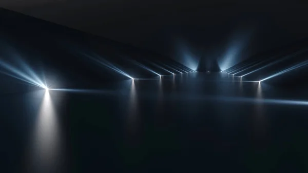 Futurista podio oscuro con luz y fondo de reflexión — Foto de Stock