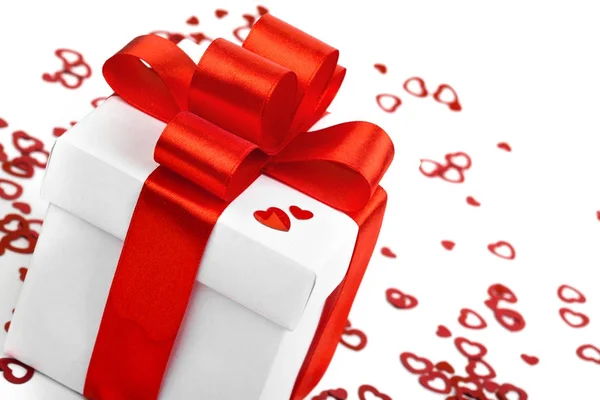 Подарки коробки с текстильными сердцами, валентинки день концепции — стоковое фото