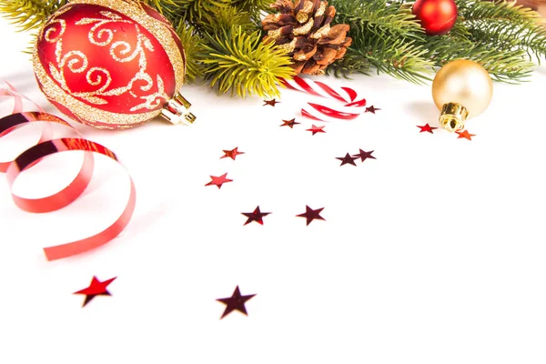Natal quadro fundo com bugigangas decoração e decoração — Fotografia de Stock