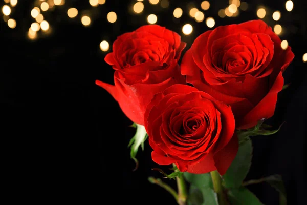 Three red roses on dark background — Stock Photo, Image