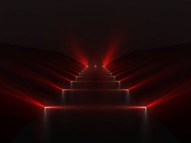 Işık ve yansıma arka plan ile fütüristik koyu kırmızı podyum
