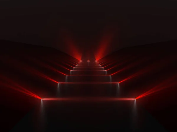 Футуристичний темно-червоний подіум зі світлом і відбиттям фону — стокове фото