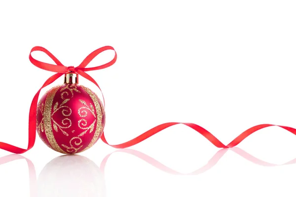 Christmas ball and bow isolated on white background — Stock Photo, Image