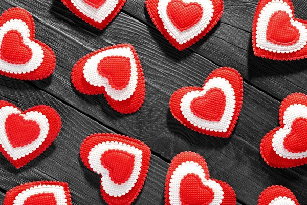 Happy Valentine's day hearts on wooden background. — Stock Photo, Image