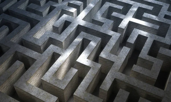 Dark stone labyrinth with dramatic light. Maze pattern — 스톡 사진