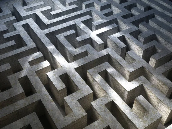 Temný kamenný labyrint s dramatickým světlem. 3D vykreslování — Stock fotografie