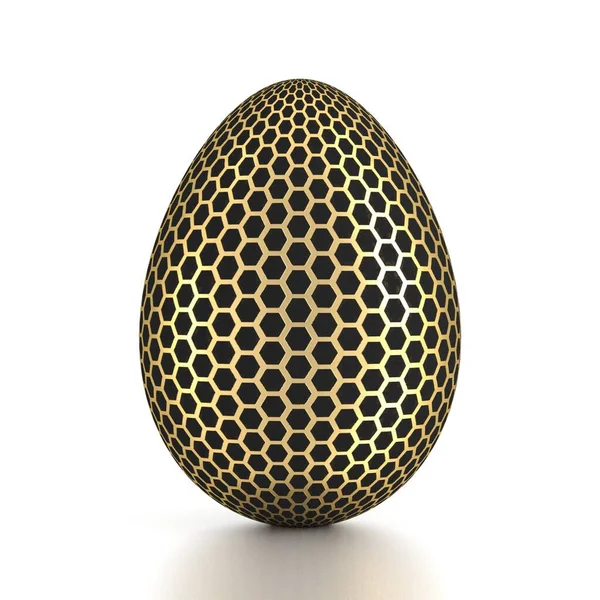 Schwarzes Ei mit Goldmuster auf weißem Hintergrund. 3D-Darstellung. — Stockfoto