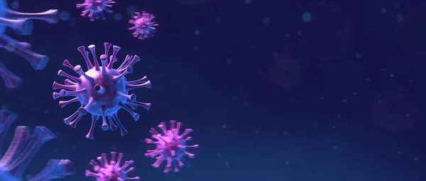 Bulaşıcı bir virüsün mikroskobik görüntüsü. Bulaşıcı hastalık ve yayılma. Corona COVID-19. 3B Hazırlama