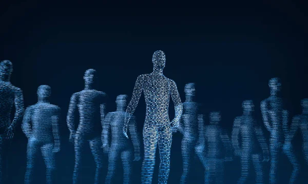Az emberi testek egyesekből és nullákból állnak. 3D-s renderelés — Stock Fotó