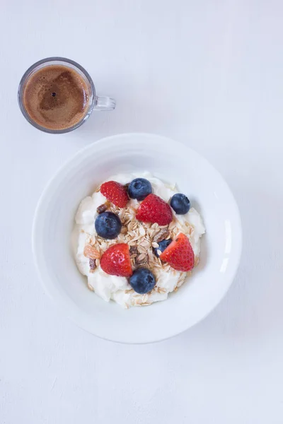 Muesli e café expresso — Fotografia de Stock