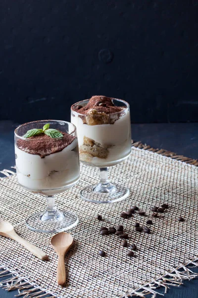 Tiramisu desserts in glasses — Stock Photo, Image
