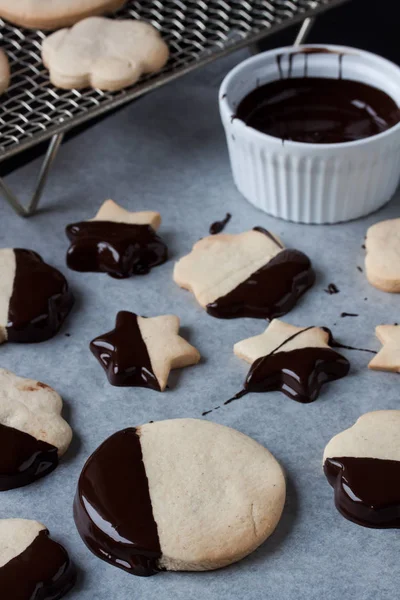 Biscotti al cioccolato fuso, fonduta al cioccolato — Foto Stock