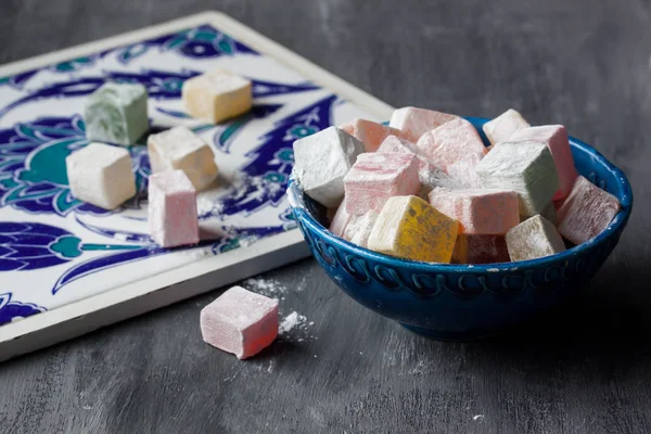 Turkish Delight Lokum Blue Bowl — Stock Photo, Image