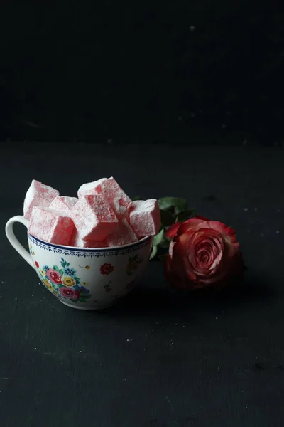 Delícia Turca Com Sabor Rosa Lokum — Fotografia de Stock