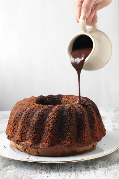 Homemade Pound Cake Chocolate Sauce — Stock Photo, Image