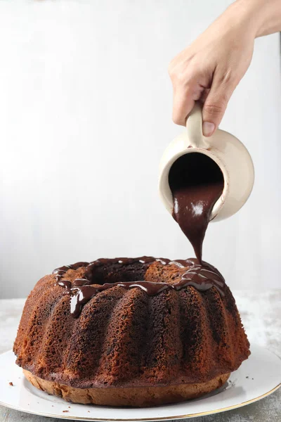 Pastel Casero Libra Con Salsa Chocolate — Foto de Stock