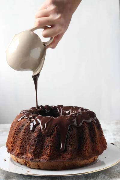 Pastel Casero Libra Con Salsa Chocolate — Foto de Stock