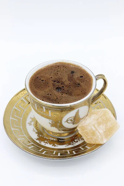 Turkse Koffie Turkse Delighton Een Witte Achtergrond — Stockfoto