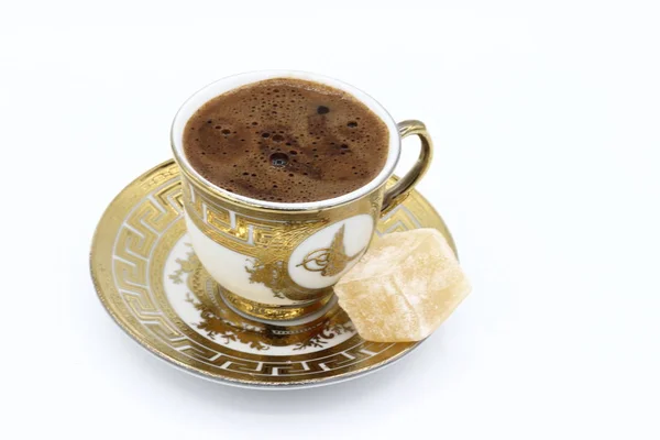 Turkish Coffee Turkish Delighton White Background — Stock Photo, Image