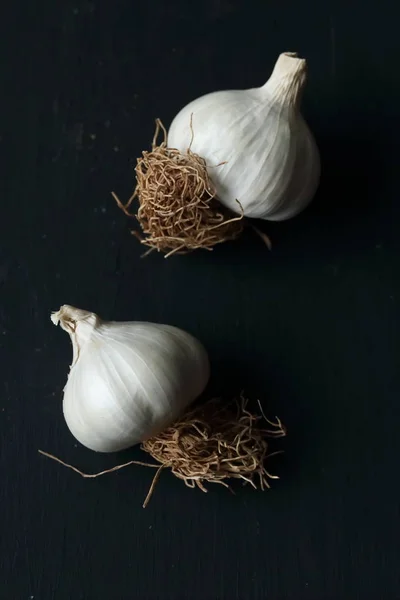 Vitlök Ekologisk Naturlig Vitlök Svart Bakgrund — Stockfoto