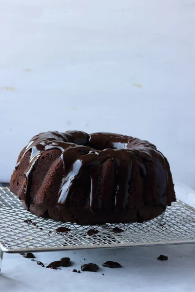Homemade Chocolate Bundt Cake Chocolate Sauce — Stock Photo, Image