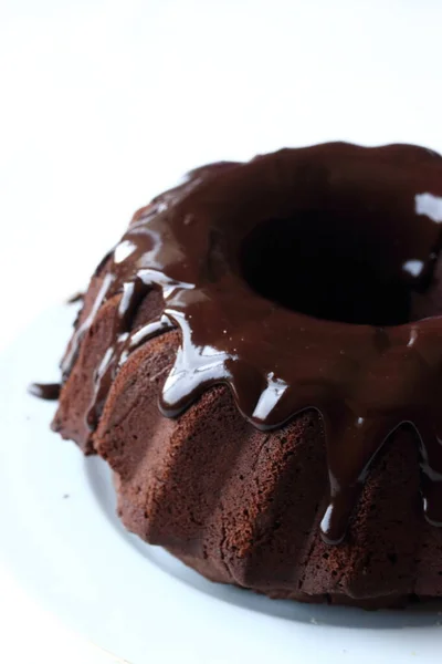 Homemade Chocolate Bundt Cake Chocolate Sauce — Stock Photo, Image