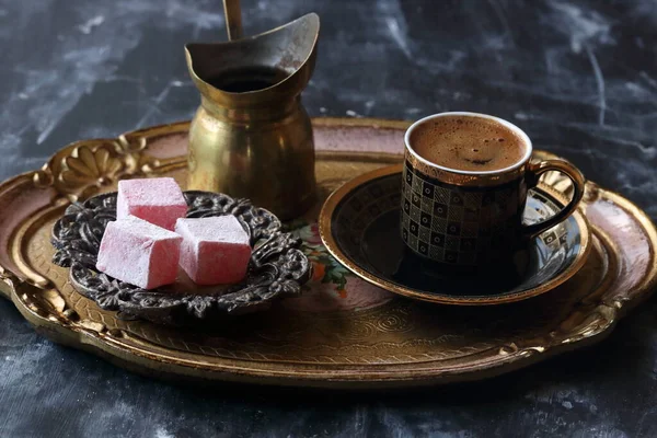 Turkish Coffee Turkish Delight — Stock Photo, Image