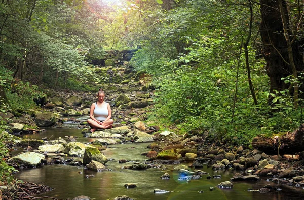 Meditation in deep forest