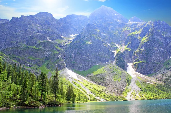 El gran estanque en las montañas polacas: las montañas Tatra. Parque Nacional Tatra —  Fotos de Stock