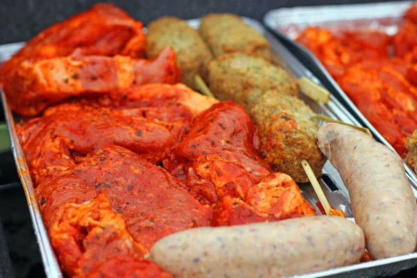 Baking Shish Kebabs Sausages — Stock Photo, Image