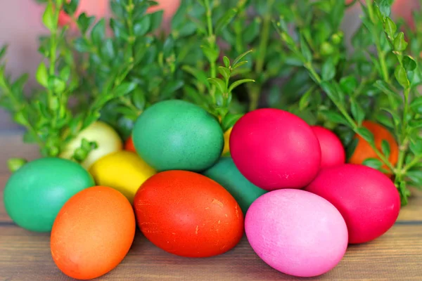 Jaja Wielkanocne Drewnianym Tle — Zdjęcie stockowe