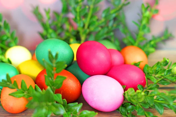 Easter Eggs Wooden Background — Stock Photo, Image