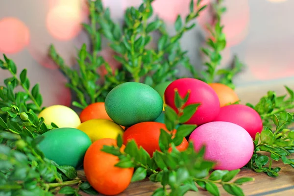 Easter Eggs Wooden Background — Stock Photo, Image