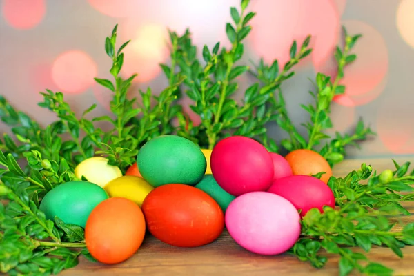 Easter Eggs Wooden Background — Stock Photo, Image