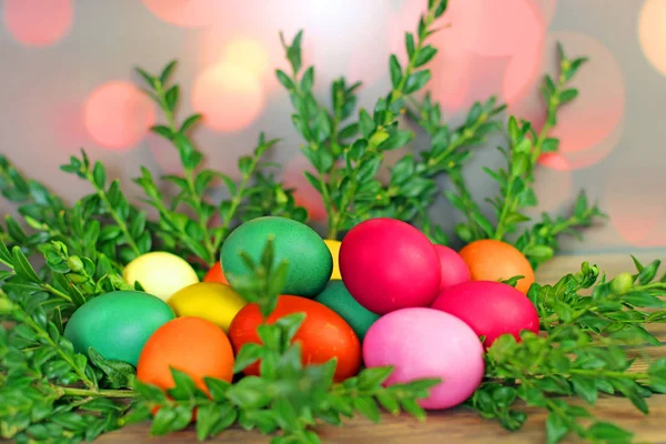 Easter Eggs Wooden Background — Stock Photo, Image