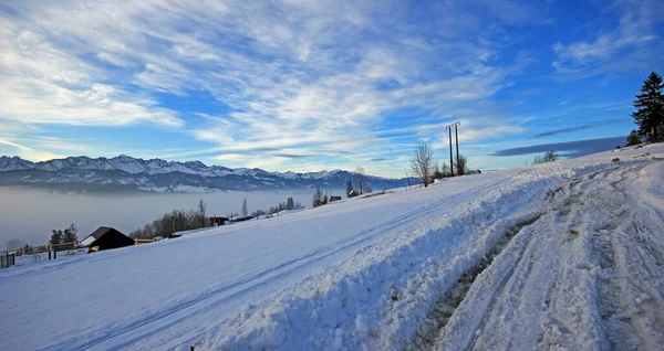 Чудові Зимові Краєвиди Буковини Татрзанської — стокове фото