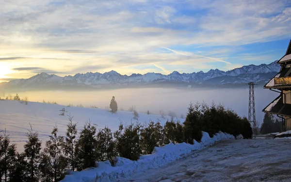 Bela Paisagem Inverno Bukowina Tatrzanska — Fotografia de Stock