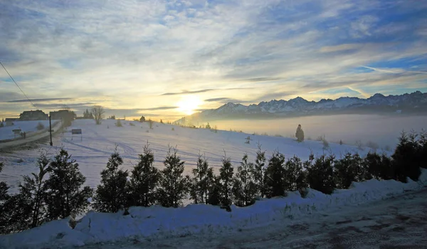 Bellissimo Paesaggio Invernale Bukowina Tatrzanska — Foto Stock