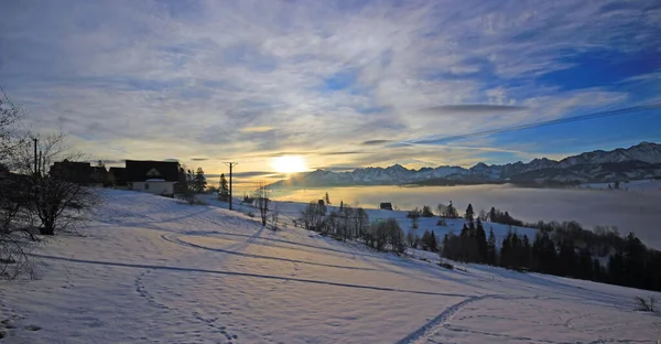 Bellissimo Paesaggio Invernale Bukowina Tatrzanska — Foto Stock