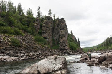 Bahta - big river of Eastern Siberia. Rapids. Krasnoyarsk territory. clipart
