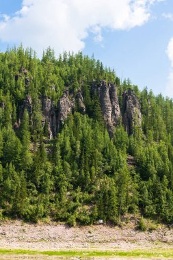 Beautiful Siberian rivers. Tunguska. Fantastical cliffs. Krasnoyarsk territory. clipart